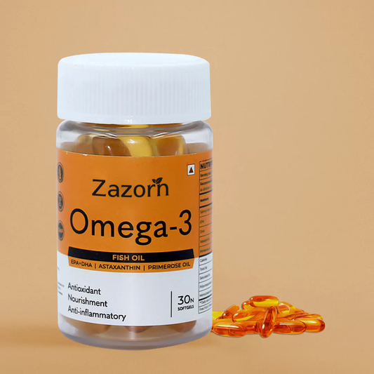 ZAZORN® Omega-3 Capsules | Salmon Fish Oil 1000mg - Advanced Formula with Astaxanthin and Primrose oil