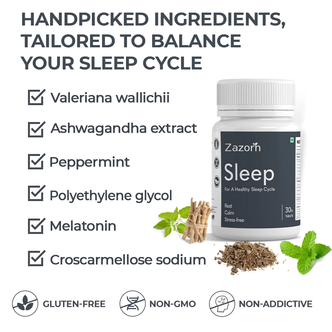 ZAZORN® Sleep Supplements | Valerian root, Ashwagandha, Peppermint | 30 capsules