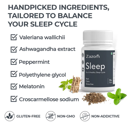 ZAZORN® Sleep Supplements | Valerian root, Ashwagandha, Peppermint | 30 capsules